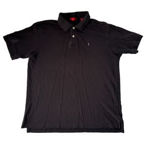 Izod Men’s Polo Shirt Collard Black 1/4 Button Up Short Sleeved Size Large